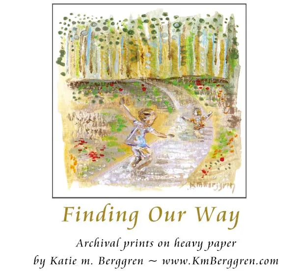 Finding Our Way - two children running on path, freedom & play art print