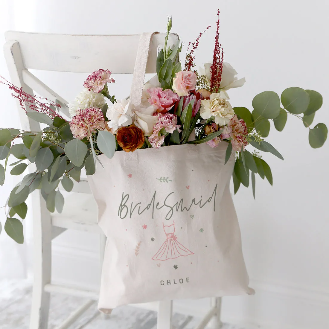 Floral Personalized Name Bridesmaid Wedding Cotton Canvas Tote Bag by The Cotton & Canvas Co.