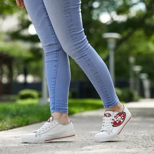 FOCO San Francisco 49ers NFL Womens Big Logo Low Top White Canvas Shoes - 10/XXL