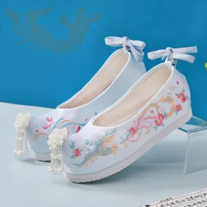 For Han Chinese Clothing Pearl Jacquard Antique Canvas Shoes