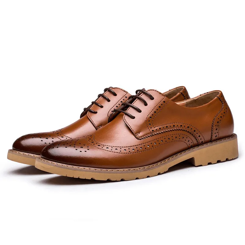 Genuine Leather Brogue Carved Business Casual Oxfords