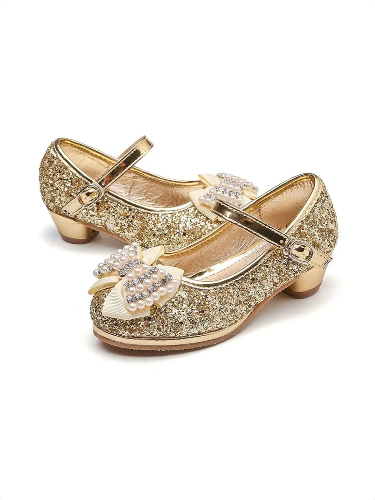 Girls Glitter Bow Tie Pearl Embellished Princess Shoes By Liv and Mia