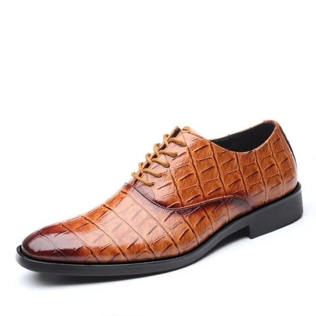 Glossy CrocLux Exotic Pointed Oxfords Dress Shoes