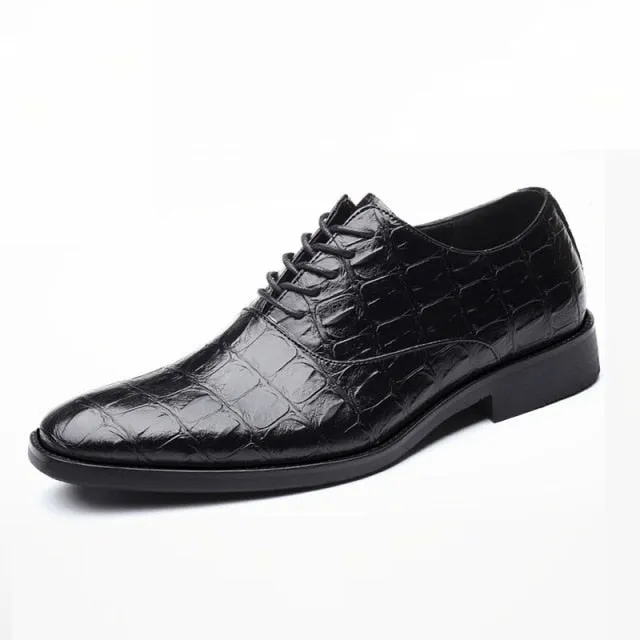 Glossy CrocLux Exotic Pointed Oxfords Dress Shoes