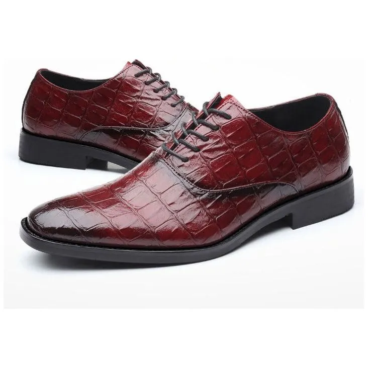 Glossy CrocLux Exotic Pointed Oxfords Dress Shoes