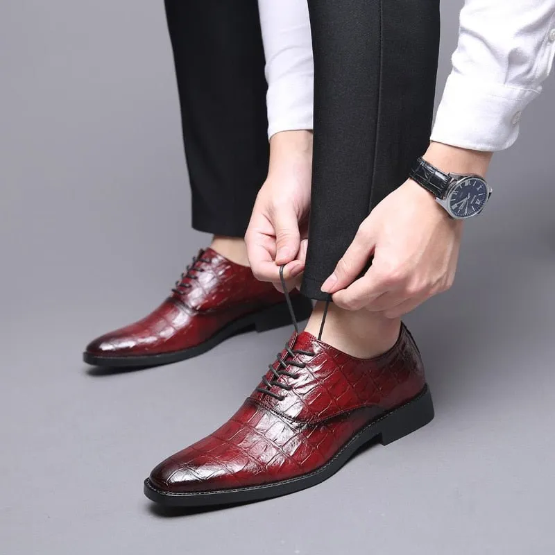 Glossy CrocLux Exotic Pointed Oxfords Dress Shoes