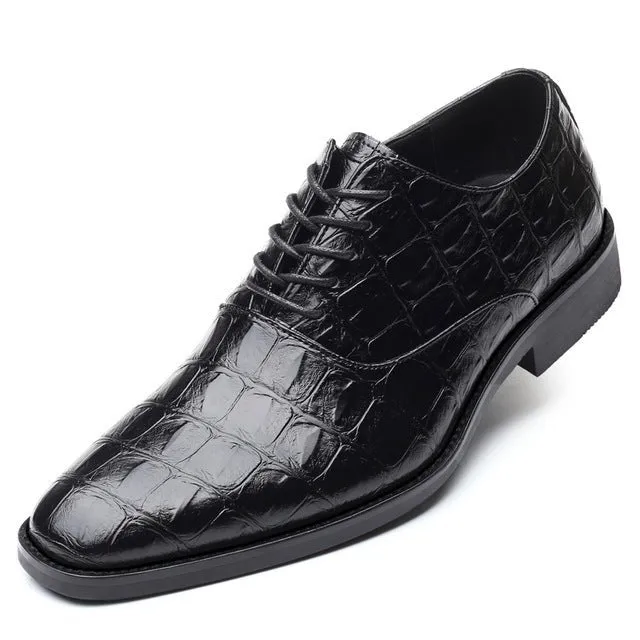 Glossy CrocLux Exotic Pointed Oxfords Dress Shoes