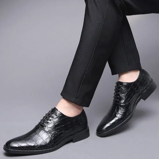 Glossy CrocLux Exotic Pointed Oxfords Dress Shoes