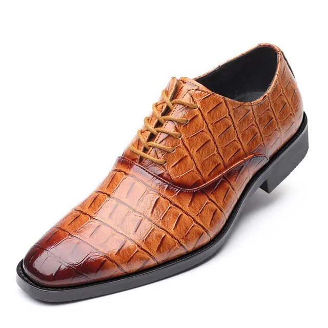 Glossy CrocLux Exotic Pointed Oxfords Dress Shoes