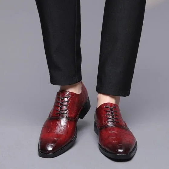 Glossy CrocLux Exotic Pointed Oxfords Dress Shoes