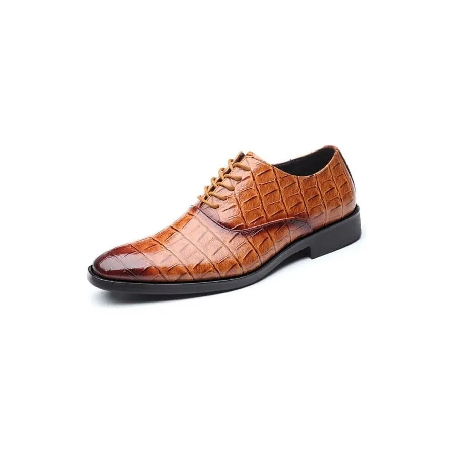 Glossy CrocLux Exotic Pointed Oxfords Dress Shoes