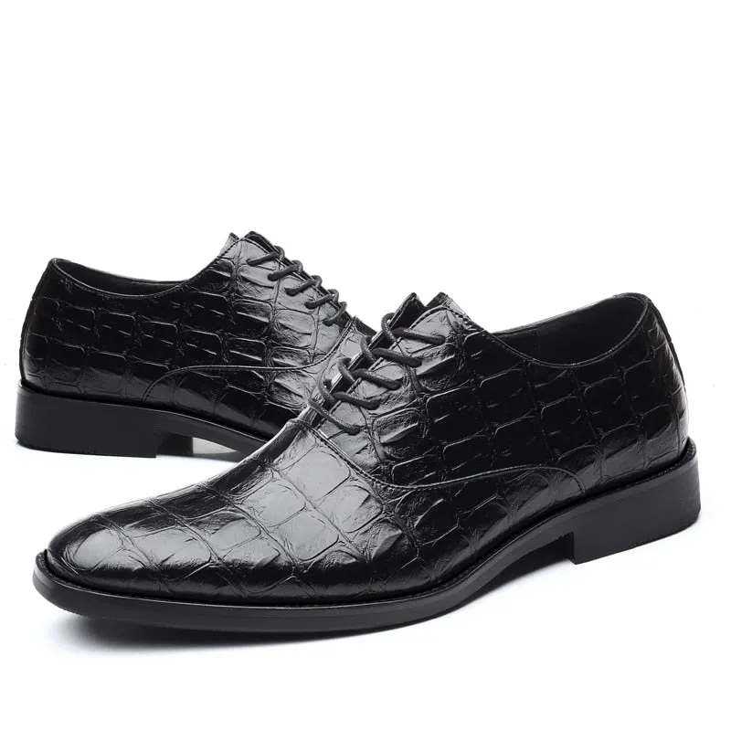 Glossy CrocLux Exotic Pointed Oxfords Dress Shoes