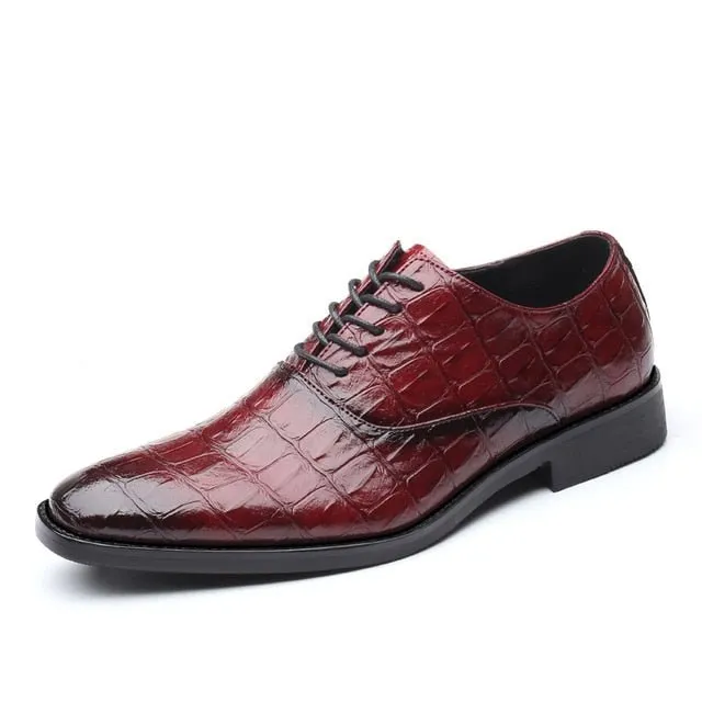 Glossy CrocLux Exotic Pointed Oxfords Dress Shoes