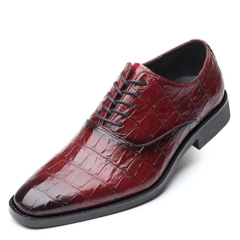 Glossy CrocLux Exotic Pointed Oxfords Dress Shoes