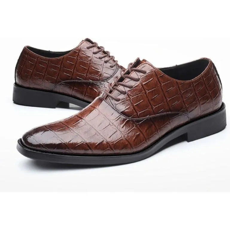 Glossy CrocLux Exotic Pointed Oxfords Dress Shoes