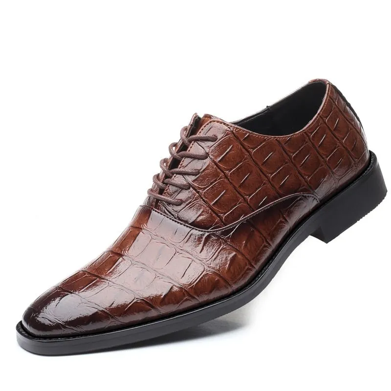 Glossy CrocLux Exotic Pointed Oxfords Dress Shoes