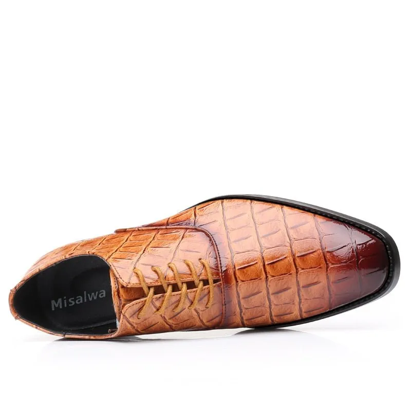 Glossy CrocLux Exotic Pointed Oxfords Dress Shoes