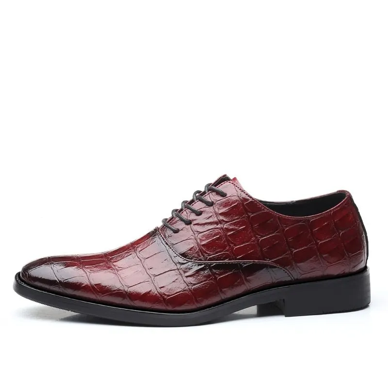 Glossy CrocLux Exotic Pointed Oxfords Dress Shoes