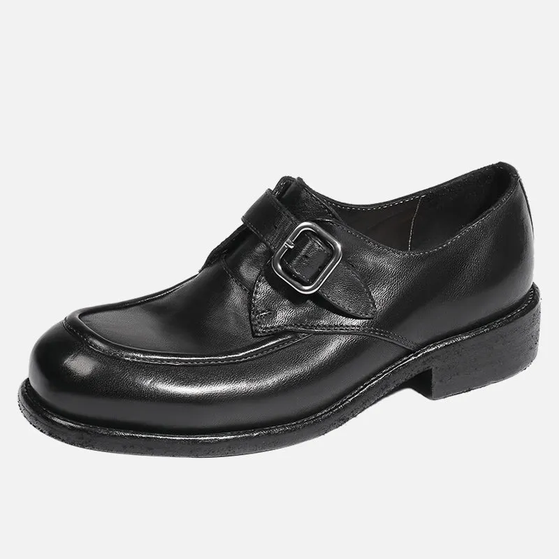 Goodyear Horse Leather Shoes For Women Buckle Loafers Leather Sole in Black/Brown/Coffee