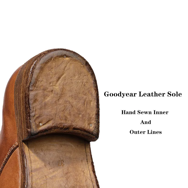 Goodyear Horse Leather Shoes For Women Buckle Loafers Leather Sole in Black/Brown/Coffee