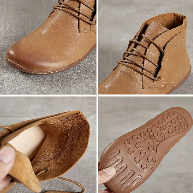 Handmade Retro Leather Lace Up Barefoot Ankle Boots For Women Brown/Khaki