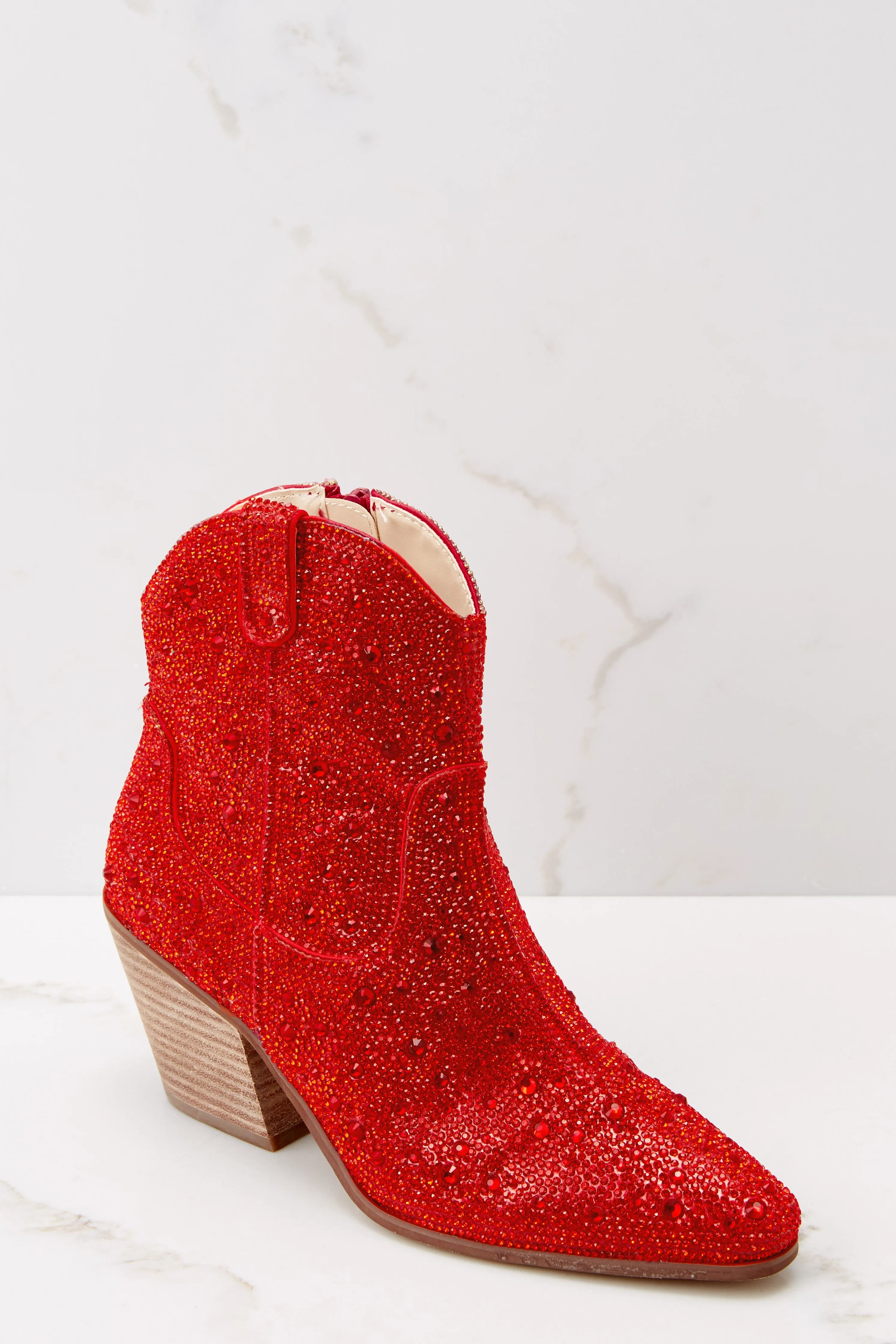 Harlow Red Rhinestone Western Ankle Boots