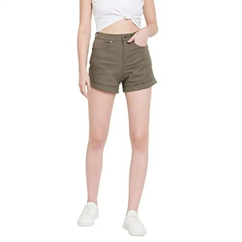 HYPERNATION Military Green Cotton Women's Shorts