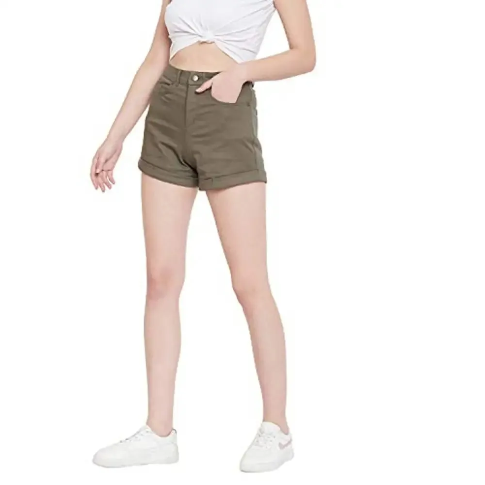 HYPERNATION Military Green Cotton Women's Shorts