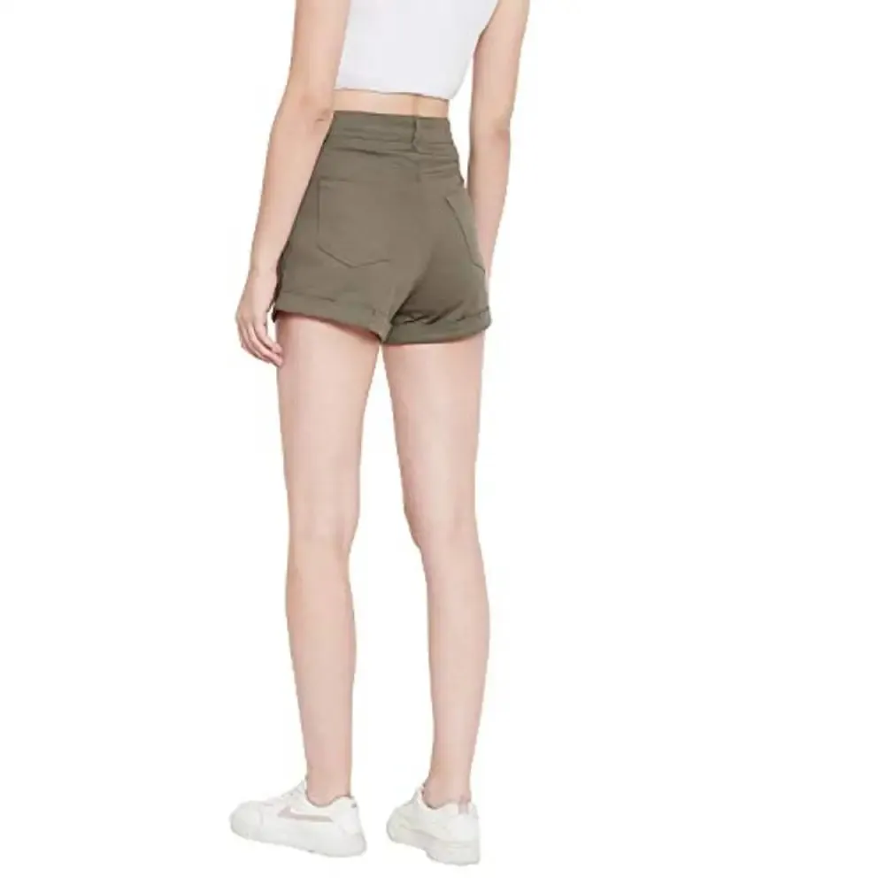 HYPERNATION Military Green Cotton Women's Shorts