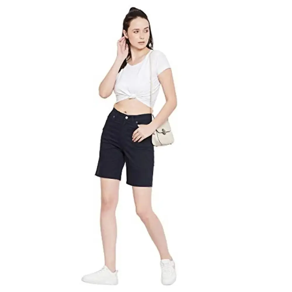 HYPERNATION Navy Blue Cotton Women's Shorts