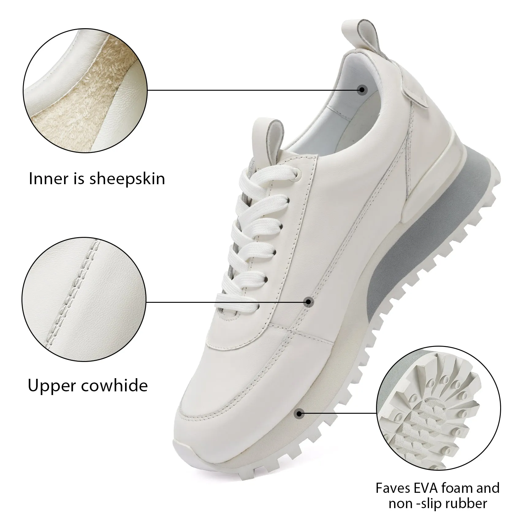 JackieShi  ZOEL Women Fashion Sneakers Made of 100% Cowhide & Sheepskin, Casual Comfortable Running Shoes, Non-Slip Memory Foam Sneaker