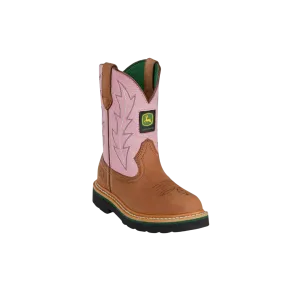 John Deere Kid's Western Tan And Pink Boots