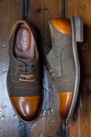 Justin Reess Theon Brown Green Tweed Toe Cap Shoes