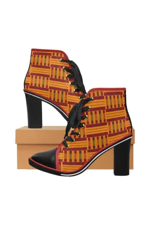 Kente Print Lace Up Chunky Heel Ankle Booties