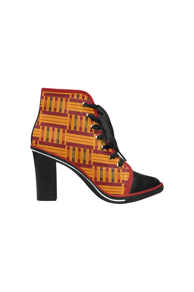 Kente Print Lace Up Chunky Heel Ankle Booties