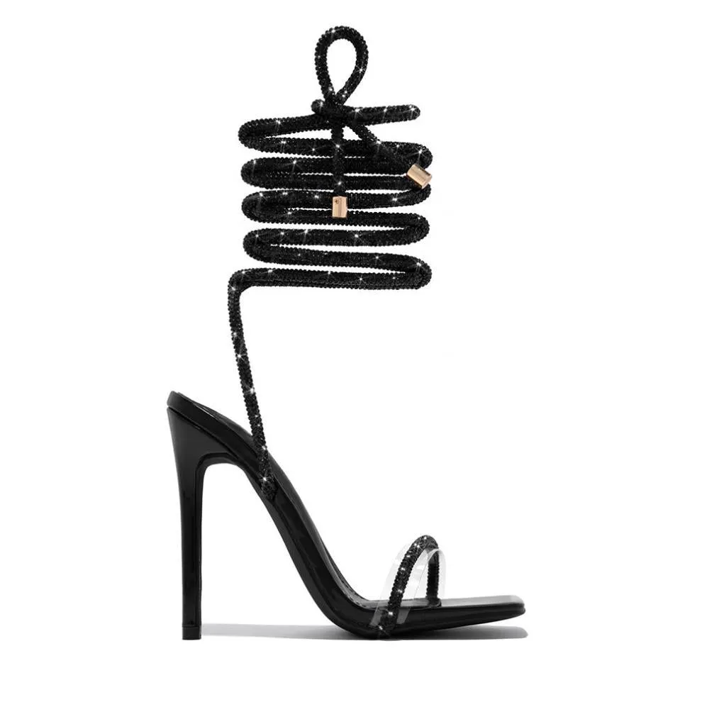 Lace-up Ankle Strap Bling Bling High Heel Sandals