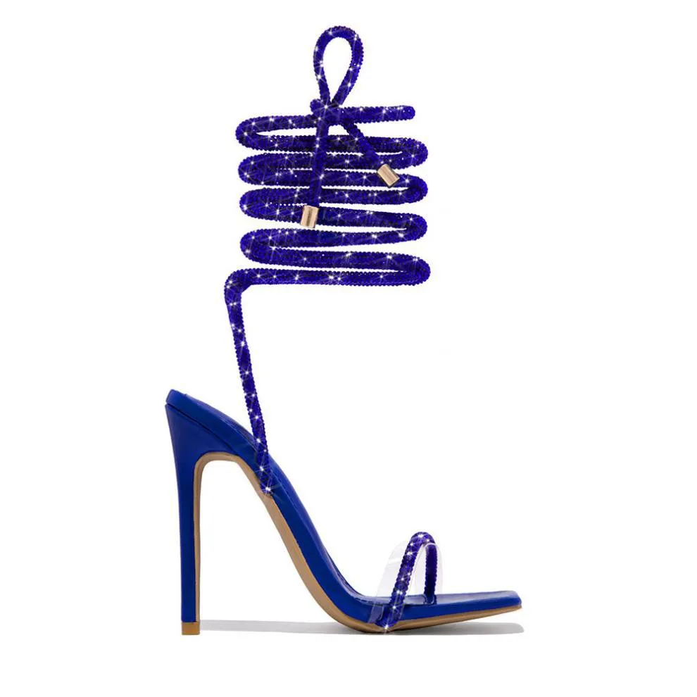 Lace-up Ankle Strap Bling Bling High Heel Sandals