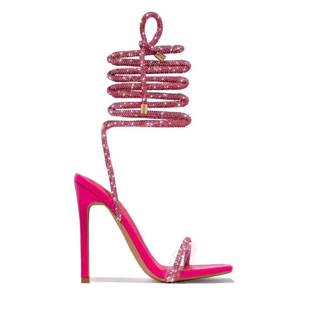 Lace-up Ankle Strap Bling Bling High Heel Sandals