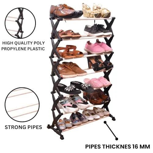 LE PRA X Shape Unbreakable Shoe rack, Easy to assemble & move, Multipurpose portable home Organization shoe rack (Black)