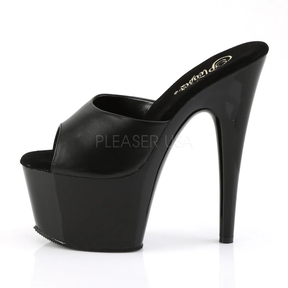 Leather Platform Peep Toe Heeled Slides Adore-701