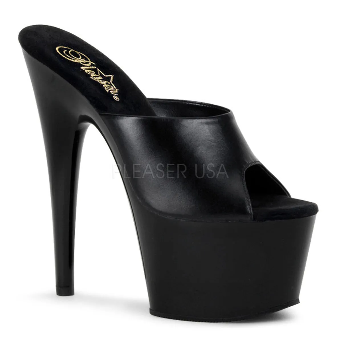 Leather Platform Peep Toe Heeled Slides Adore-701