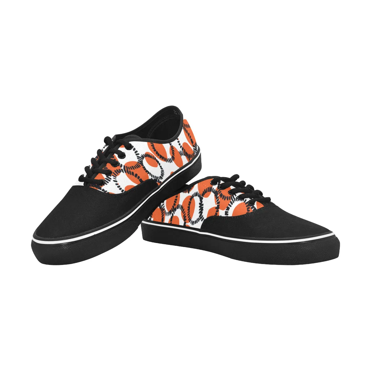 Men's Orange Black Polka Print Canvas Low Top Shoes (Black)