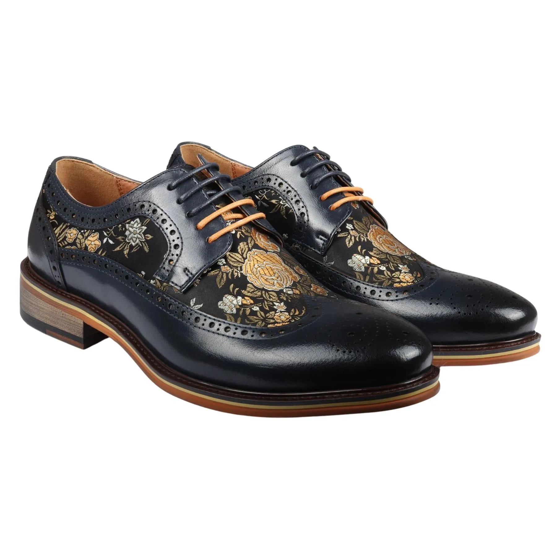 Men's Shoes Floral Print Leather Oxford Brogue Lace Up Formal Dress Shoe