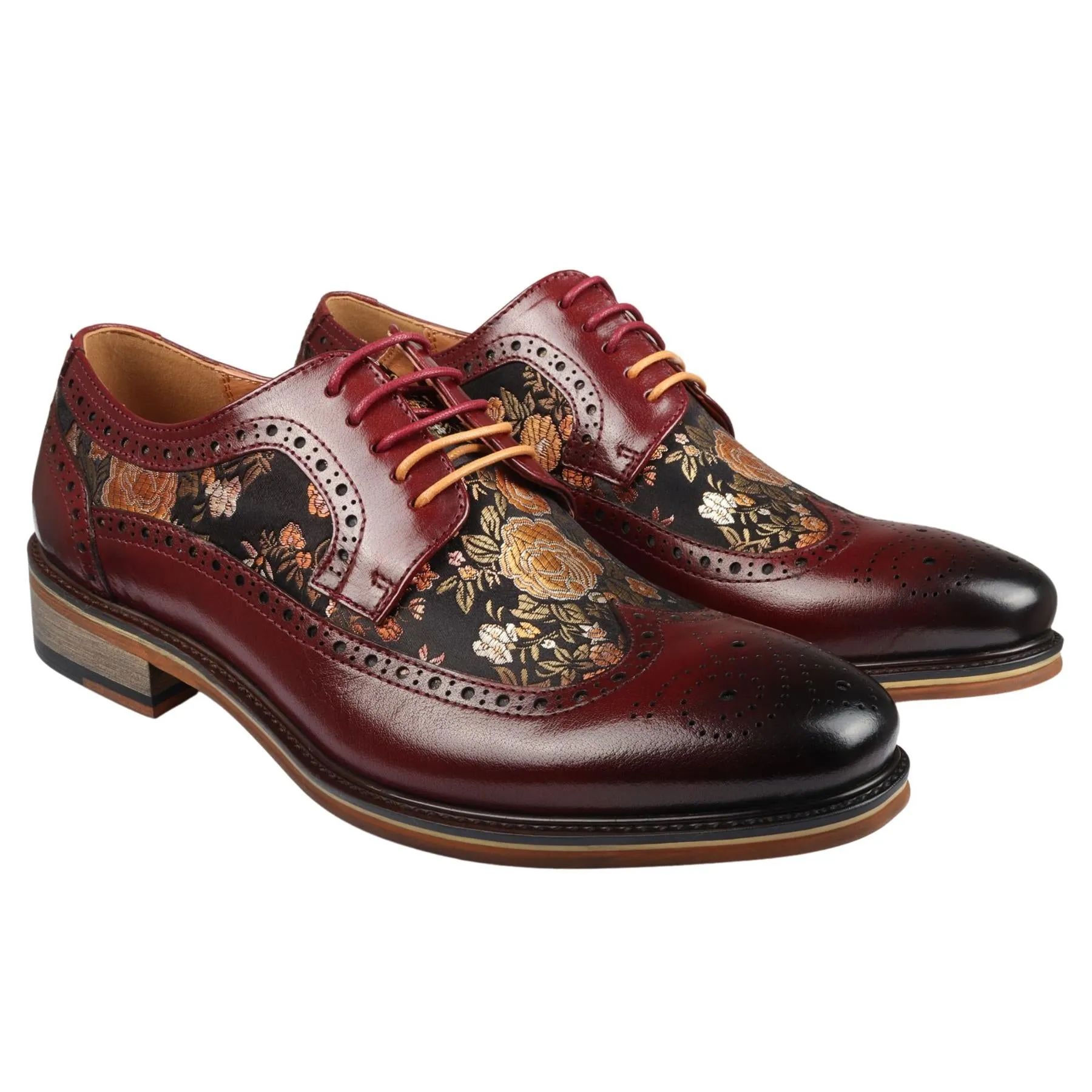 Men's Shoes Floral Print Leather Oxford Brogue Lace Up Formal Dress Shoe