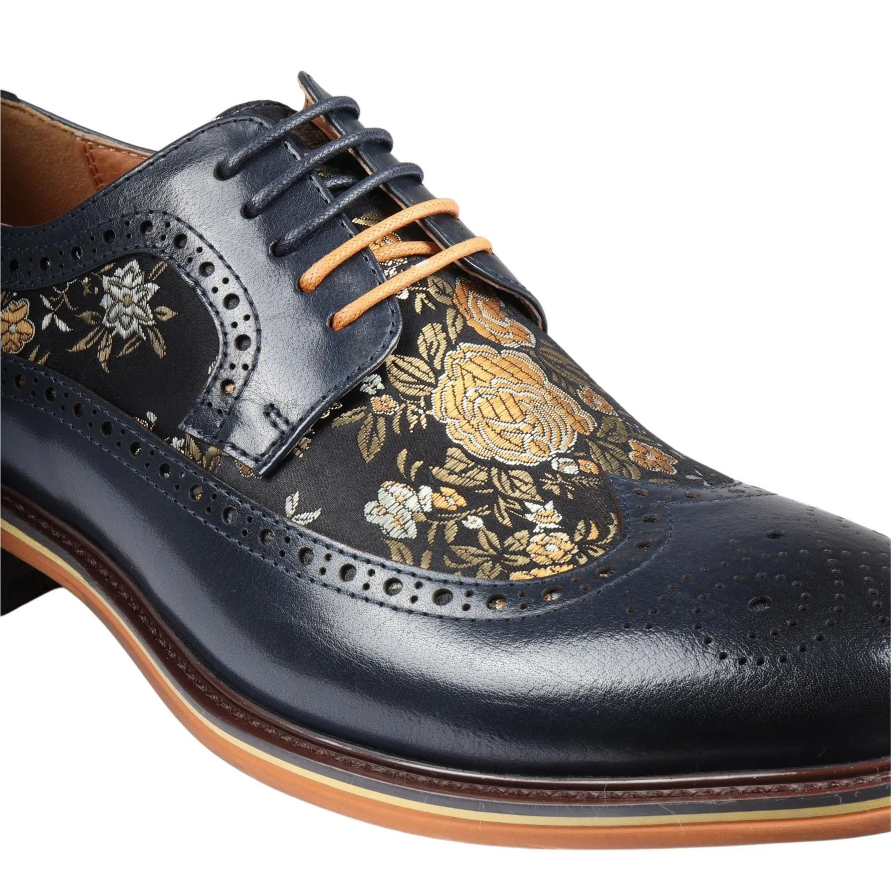 Men's Shoes Floral Print Leather Oxford Brogue Lace Up Formal Dress Shoe