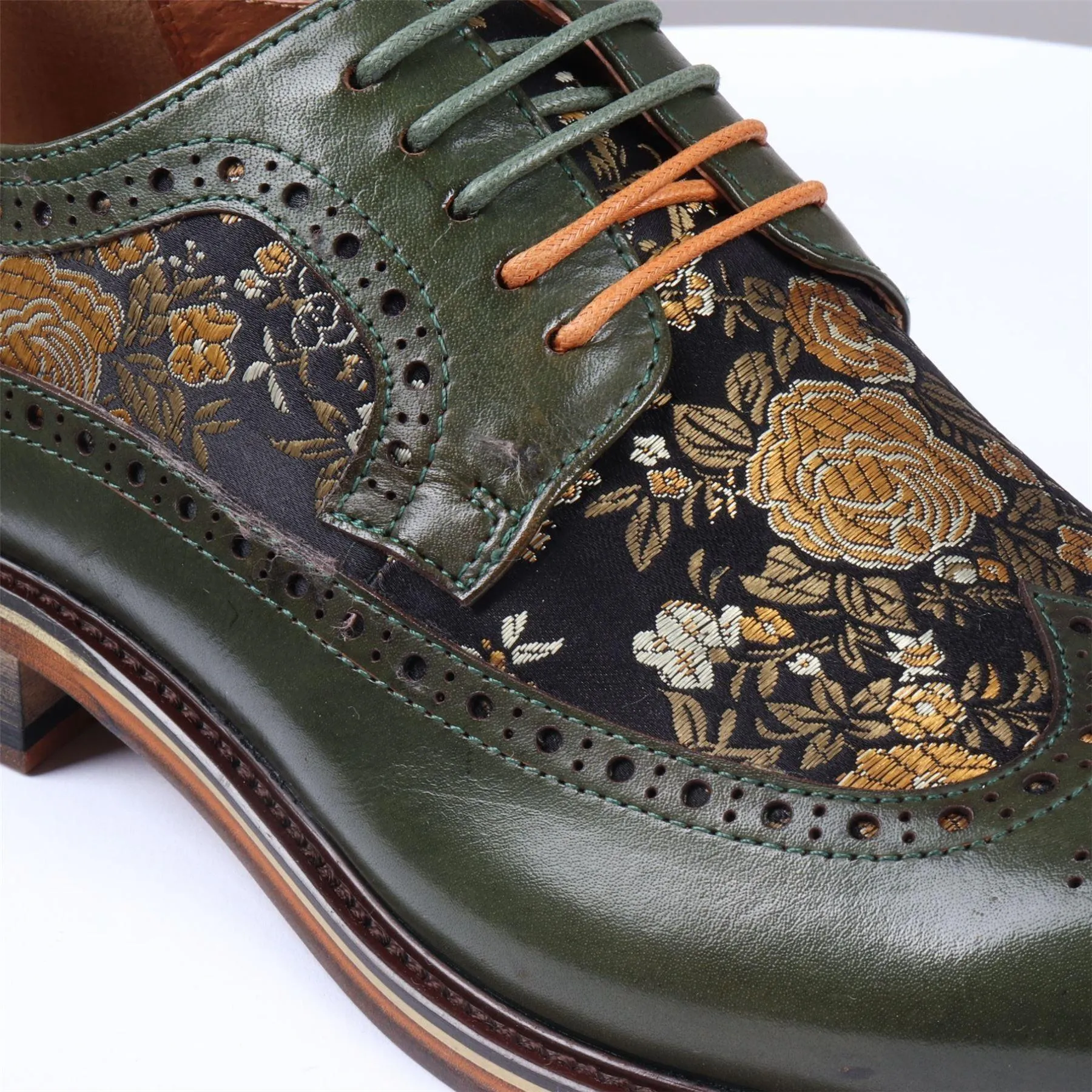 Men's Shoes Floral Print Leather Oxford Brogue Lace Up Formal Dress Shoe