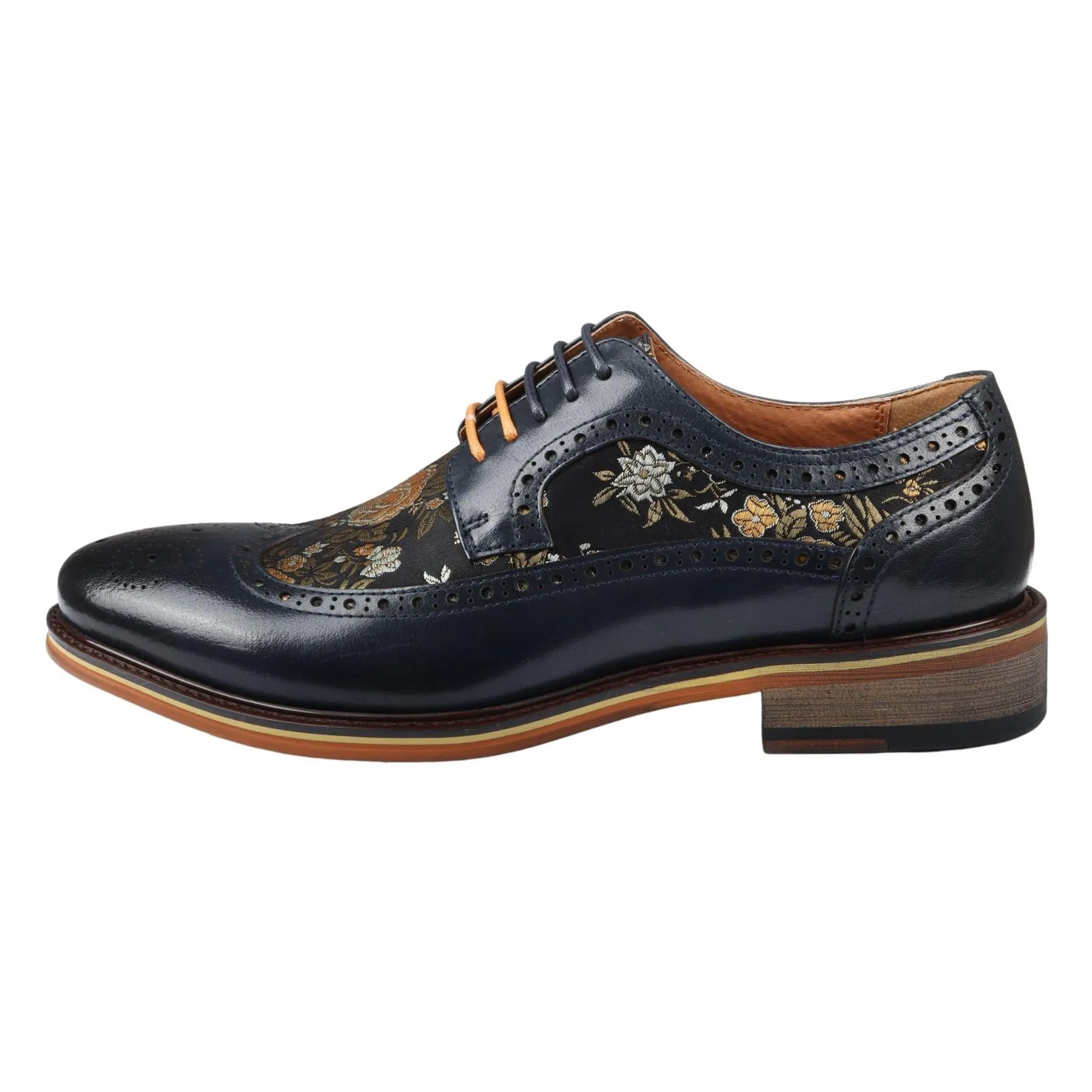 Men's Shoes Floral Print Leather Oxford Brogue Lace Up Formal Dress Shoe