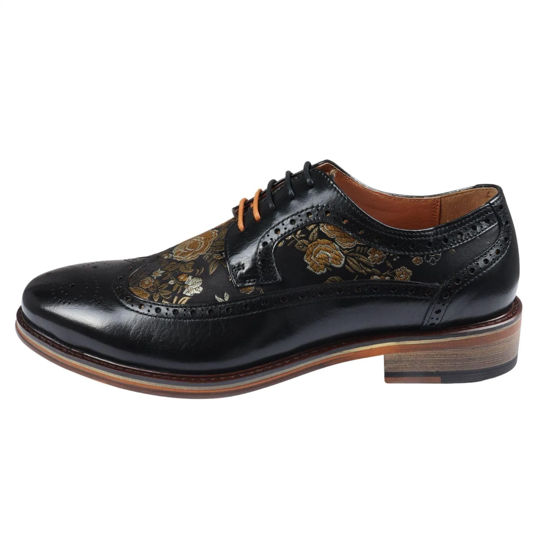 Men's Shoes Floral Print Leather Oxford Brogue Lace Up Formal Dress Shoe