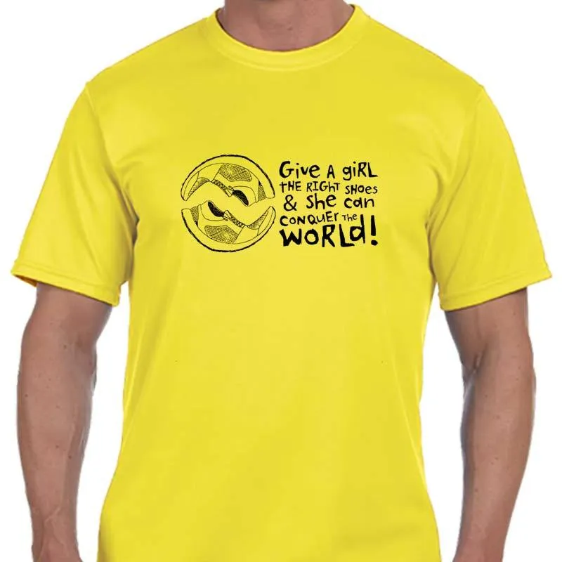 Men's Sports Tech Short Sleeve Crew - "Give A Girl The Right Shoes And She Can Conquer The World"