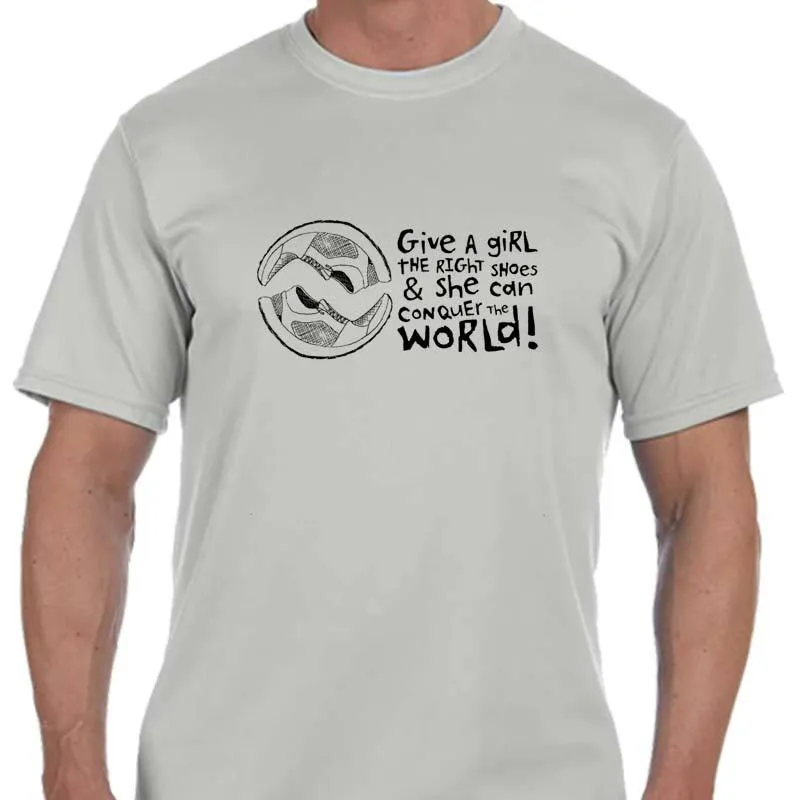 Men's Sports Tech Short Sleeve Crew - "Give A Girl The Right Shoes And She Can Conquer The World"